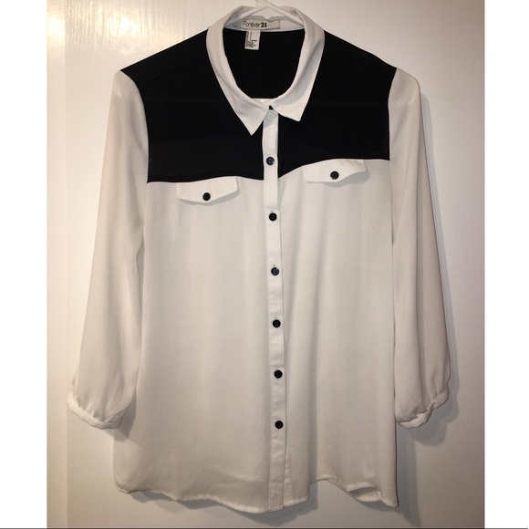 White and Black Button Down Blouse - Picture 1 of 3